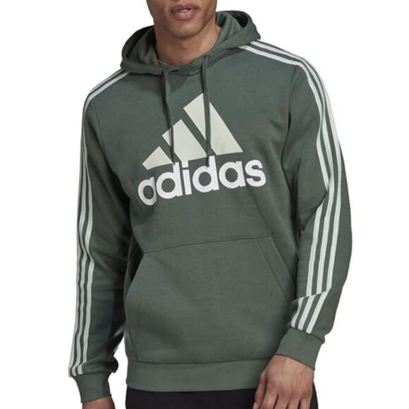 Men's Adidas Green Oxide 3 Stripes Essential Big Logo Fleece Hoodie - Picture 2 of 5